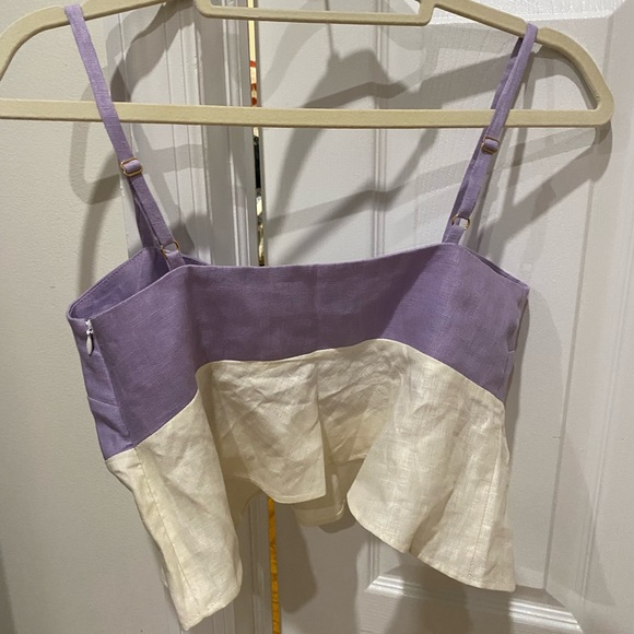 HEVRON Estella top 100% linen Lavander/ivory 2 - Picture 3 of 5